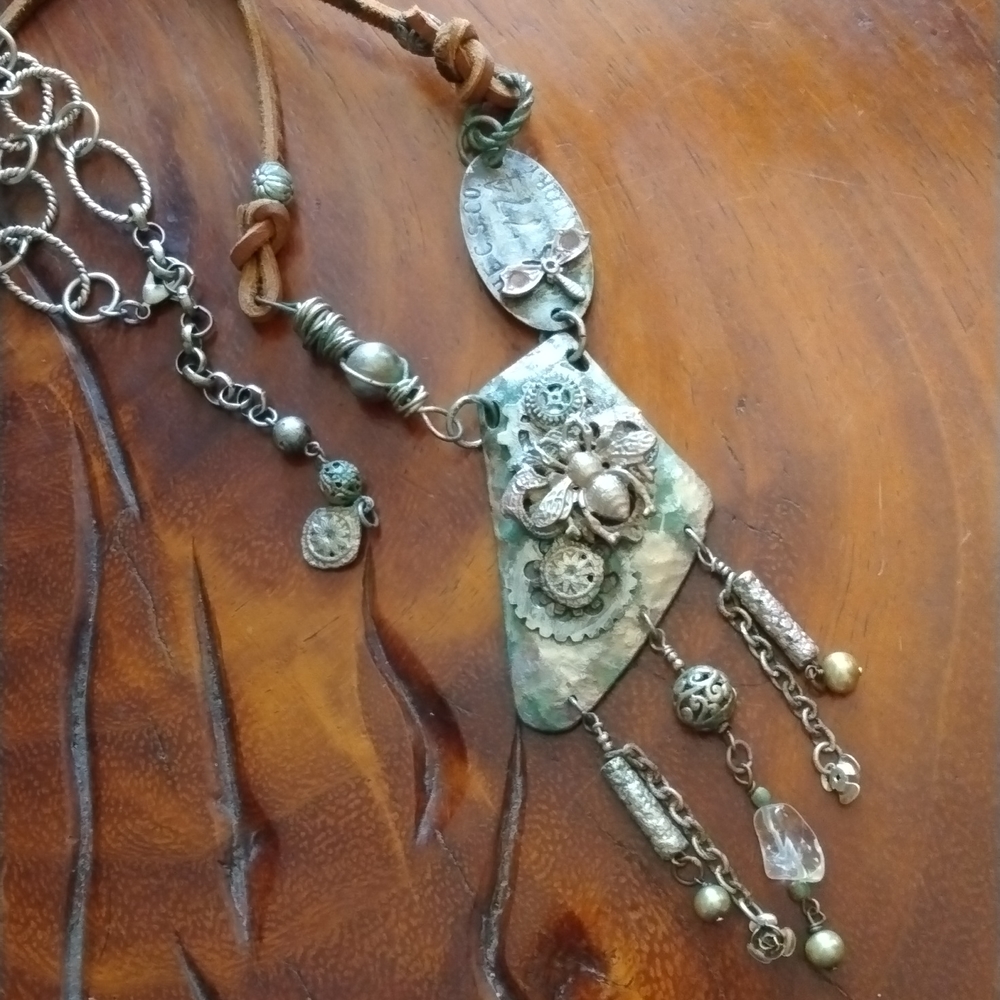 Rustic handmade citrine bee necklace